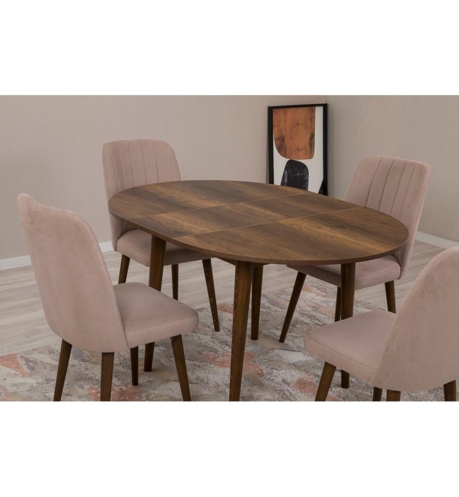 Ensemble table et chaises à rallonges, 5 pièces, noyer, pierre, panneau de particules mélaminé