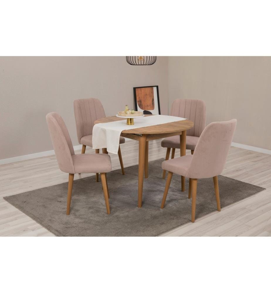 Ensemble table et chaises à rallonges, 5 pièces, pin atlantique, pierre, panneau de particules mélaminé