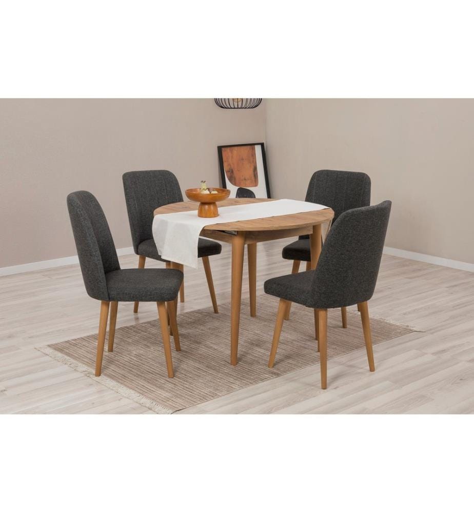 Ensemble table et chaises à rallonges, 5 pièces, pin atlantique, anthracite, panneau de particules mélaminé