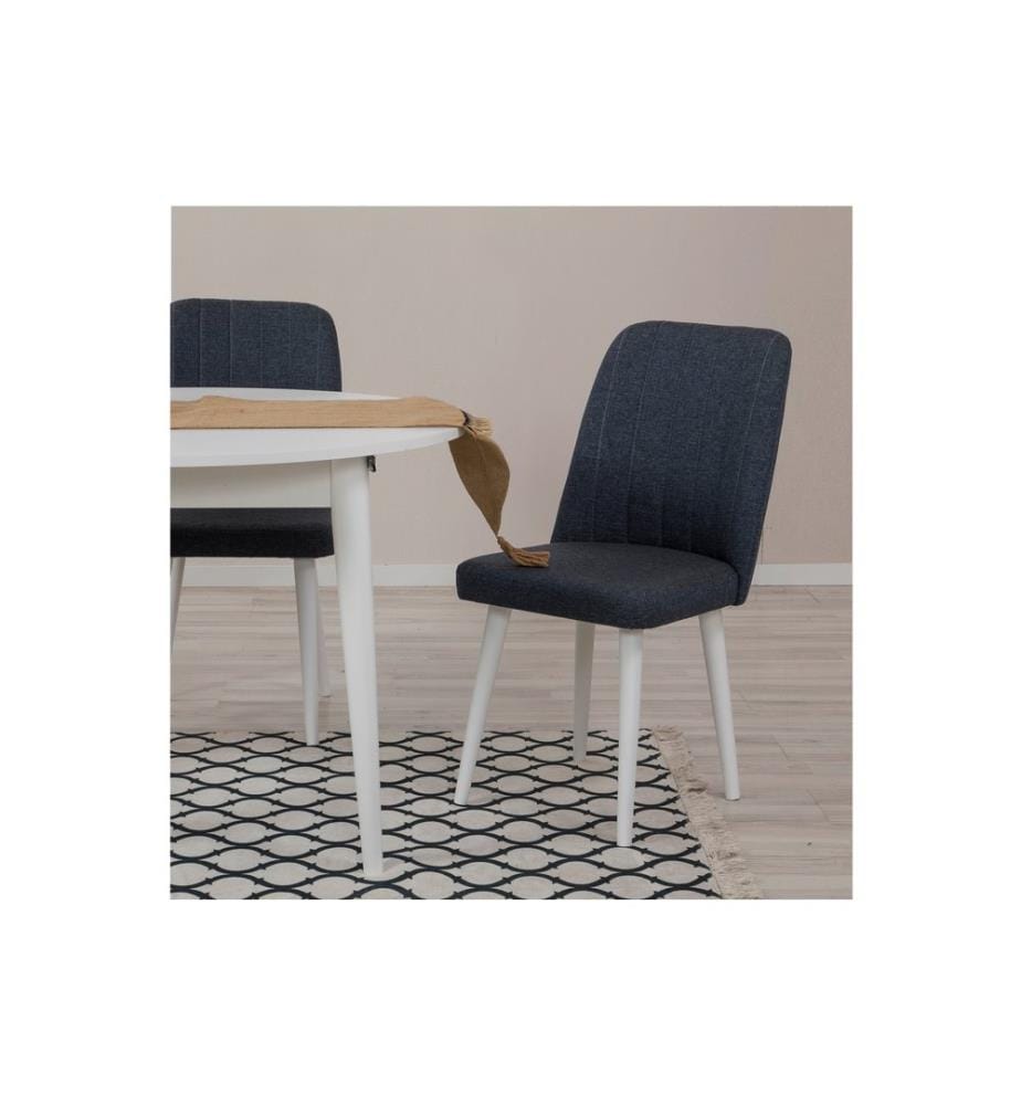 Ensemble table et chaises à rallonges, 5 pièces, blanc, bleu marine, panneau de particules mélaminé