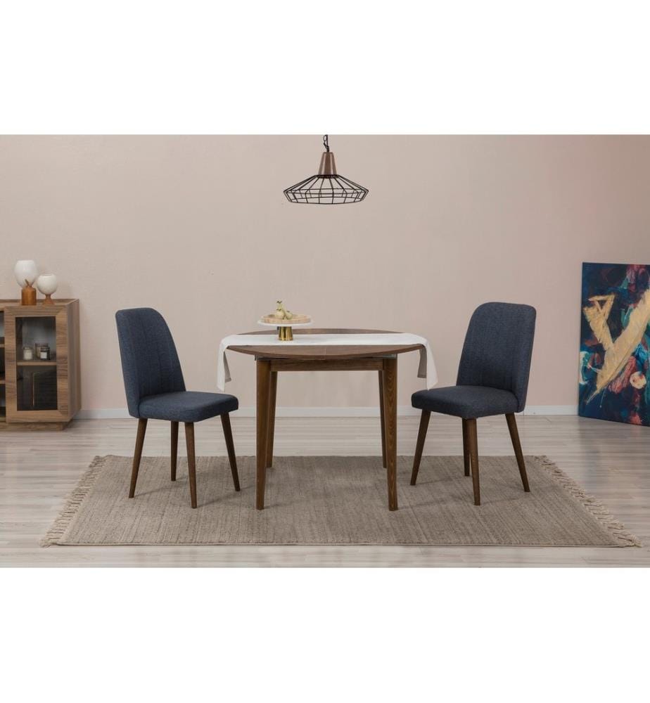 Set tavolo e sedie da pranzo allungabili , 3 pezzi, Noce, Blu marino, Truciolato rivestito in melamina