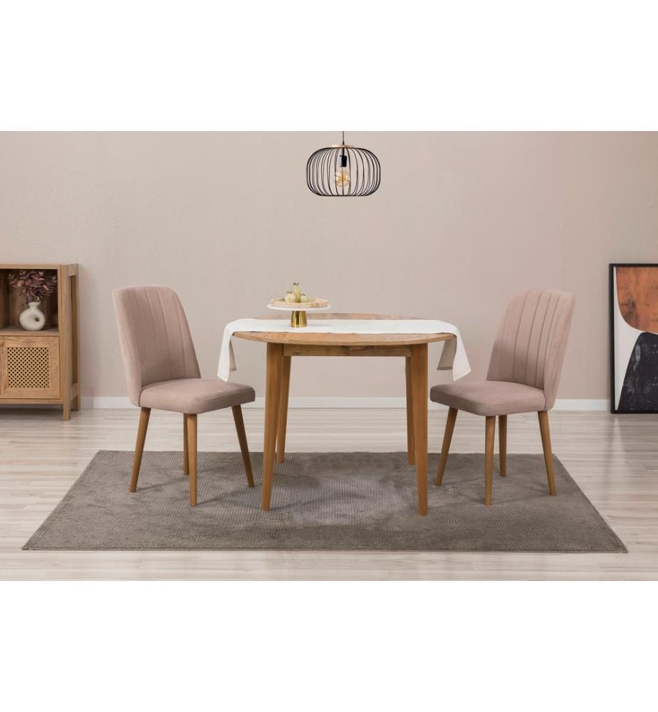 Ensemble table et chaises à rallonges , 3 pièces, pin atlantique, pierre, panneau de particules mélaminé
