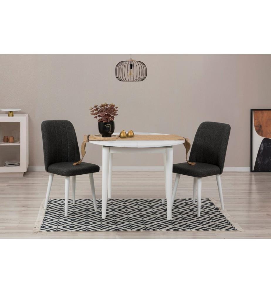 Ensemble table et chaises à rallonges, 3 pièces, blanc, anthracite, panneau de particules mélaminé