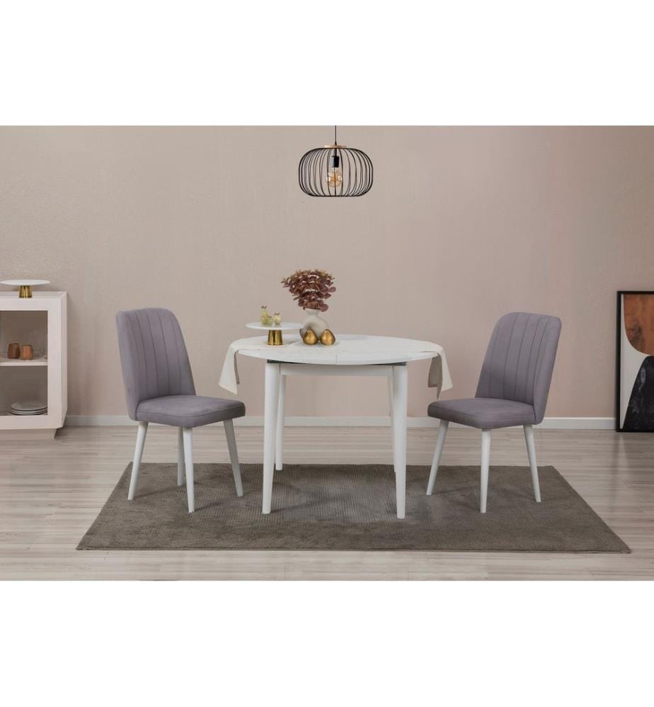 Ensemble table et chaises à rallonges, 3 pièces, blanc, gris, panneau de particules mélaminé