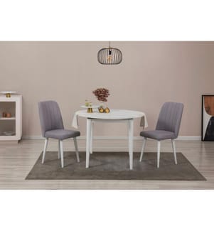Ensemble table et chaises à rallonges, 3 pièces, blanc, gris, panneau de particules mélaminé