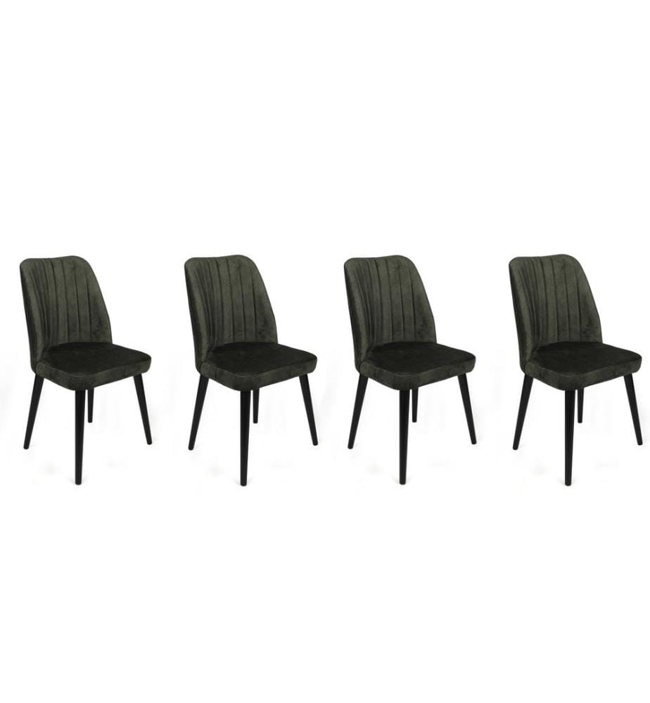 Stuhl Set , 4 Stück, Khaki, Schwarz, Gestell: Metall , Sitz: Samtstoff