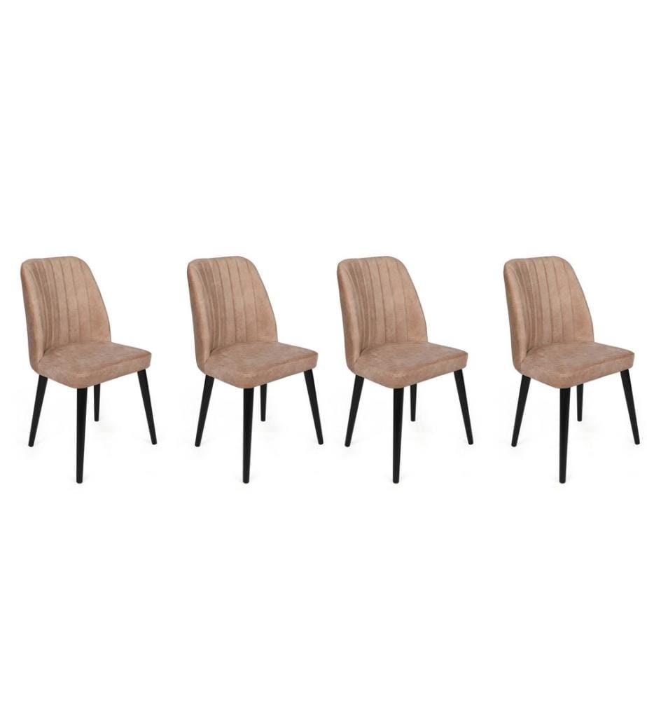 Ensemble de chaises, 4 pièces, beige, noir, piétement : Métal, Siège : Tissu de velours