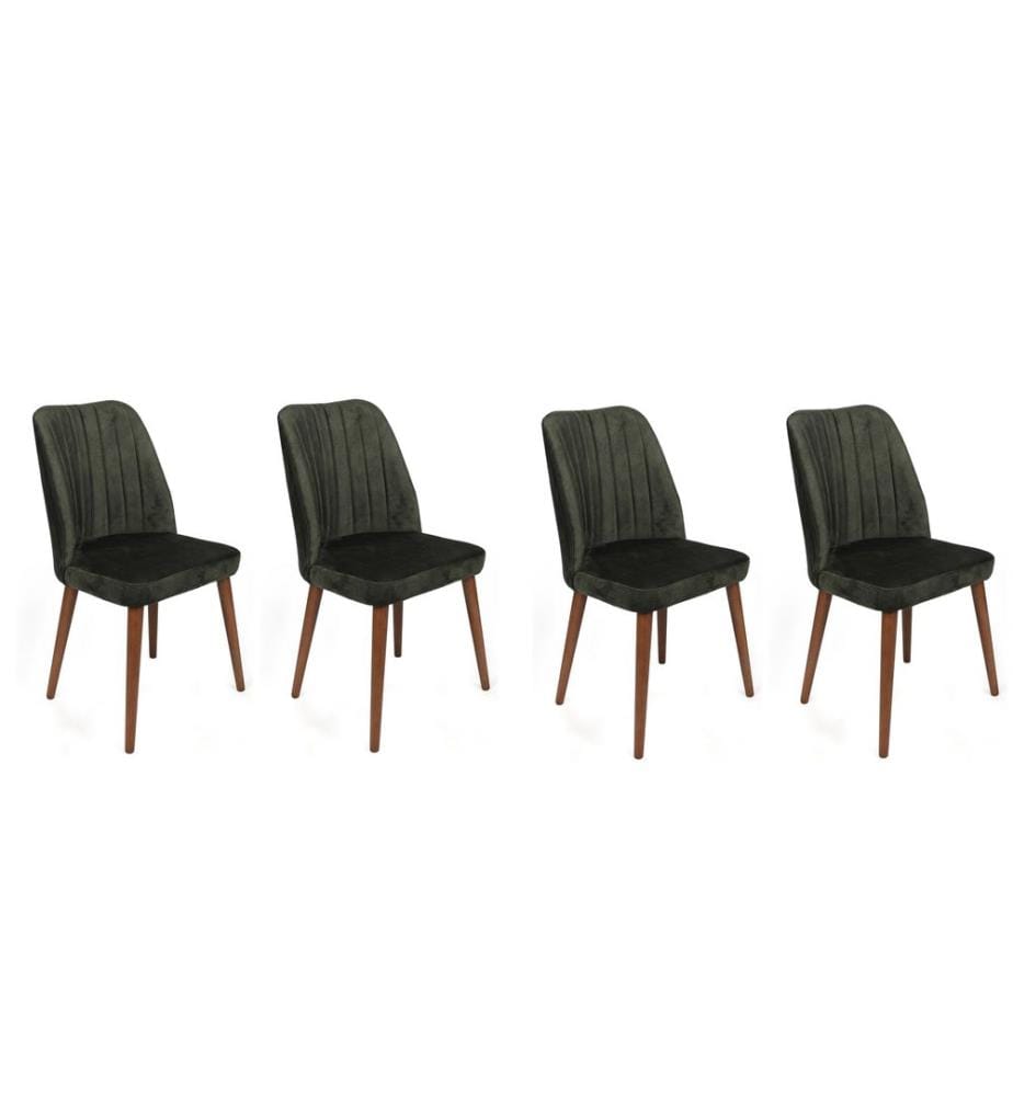 Ensemble de chaises, 4 pièces, kaki, noyer, piétement : Métal, Siège : Tissu de velours