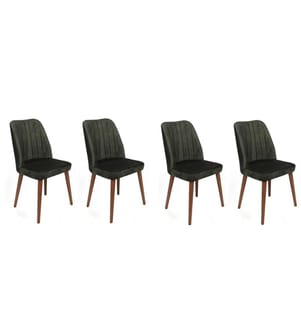 Ensemble de chaises, 4 pièces, kaki, noyer, piétement : Métal, Siège : Tissu de velours