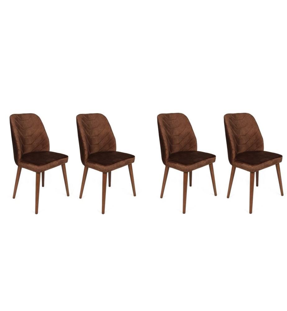 Set di sedie , 4 pezzi, Marrone, Noce, Struttura: Metallo, Seduta: Tessuto di velluto
