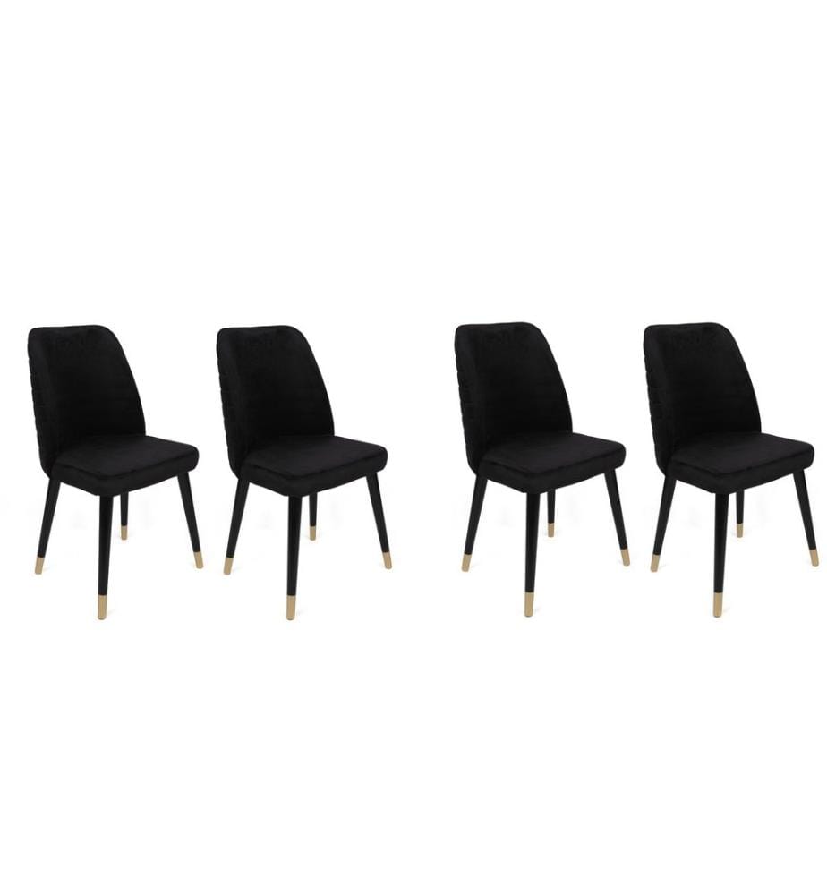 Ensemble de chaises, 4 pièces, noir, or, piétement : Métal, Siège : Tissu de velours
