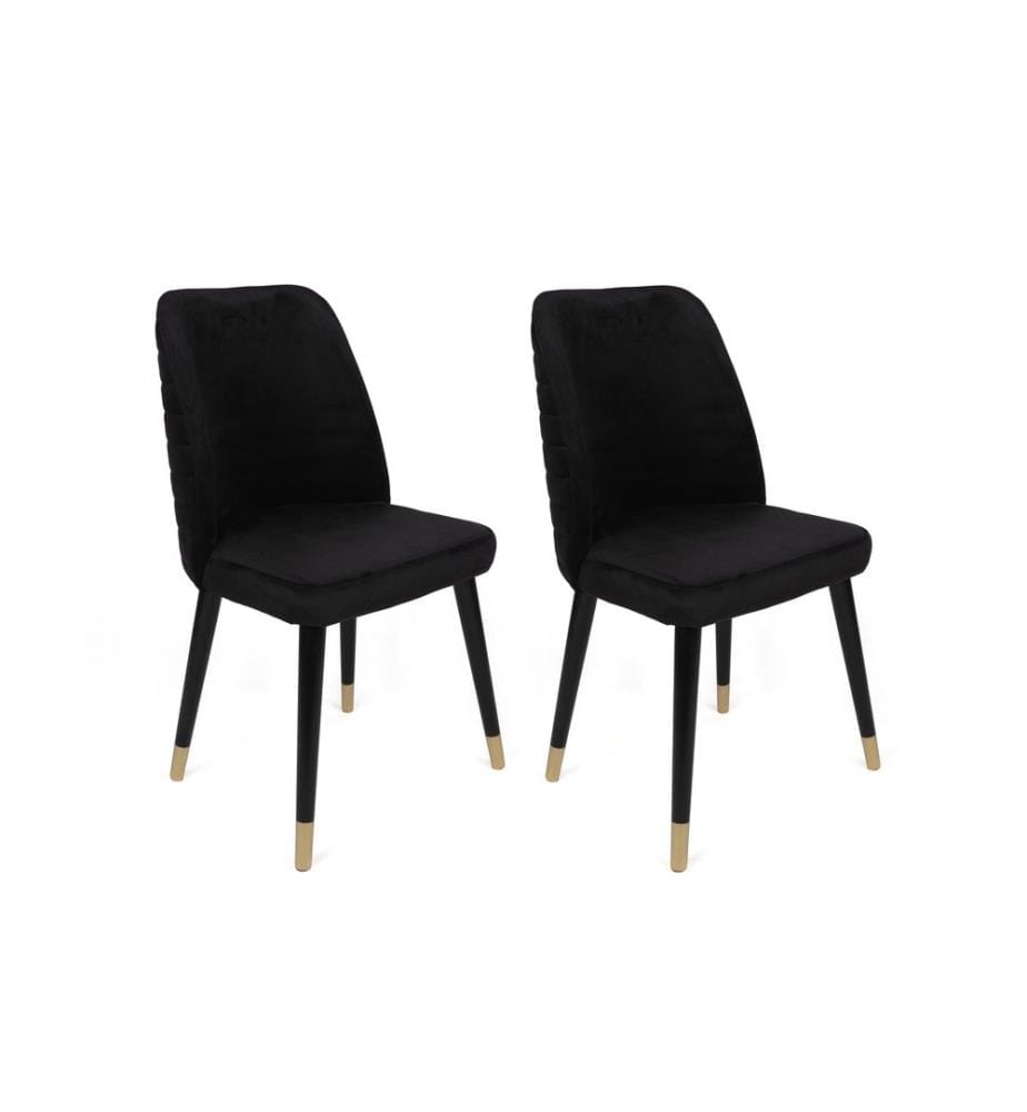 Ensemble de chaises, 4 pièces, noir, or, piétement : Métal, Siège : Tissu de velours