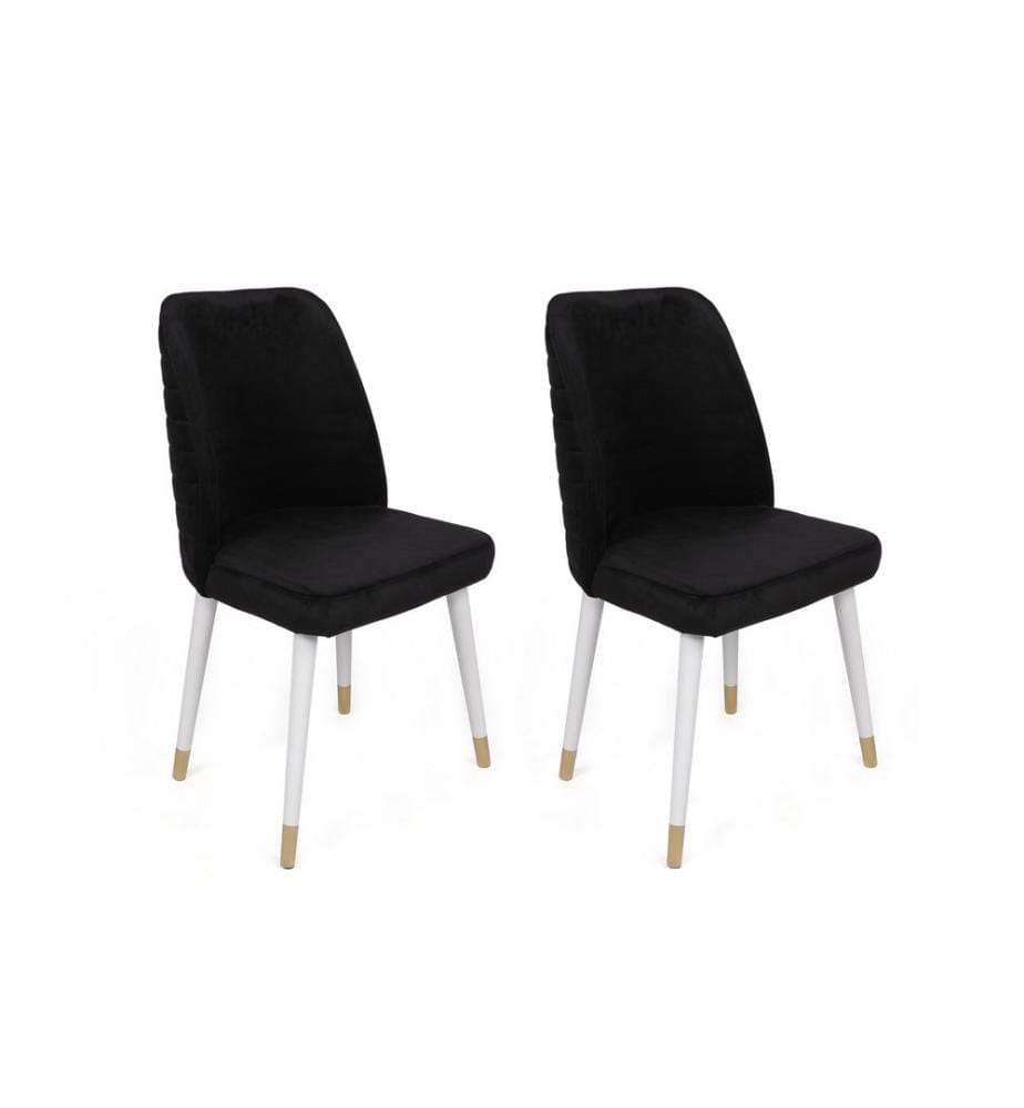 Ensemble de chaises, 4 pièces, noir, blanc, or, piétement : Métal, Siège : Tissu de velours