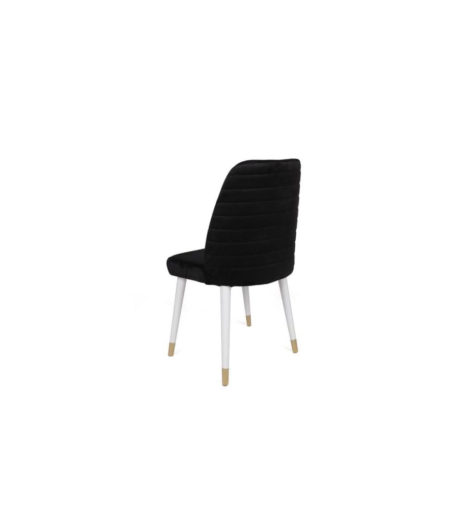 Ensemble de chaises, 4 pièces, noir, blanc, or, piétement : Métal, Siège : Tissu de velours