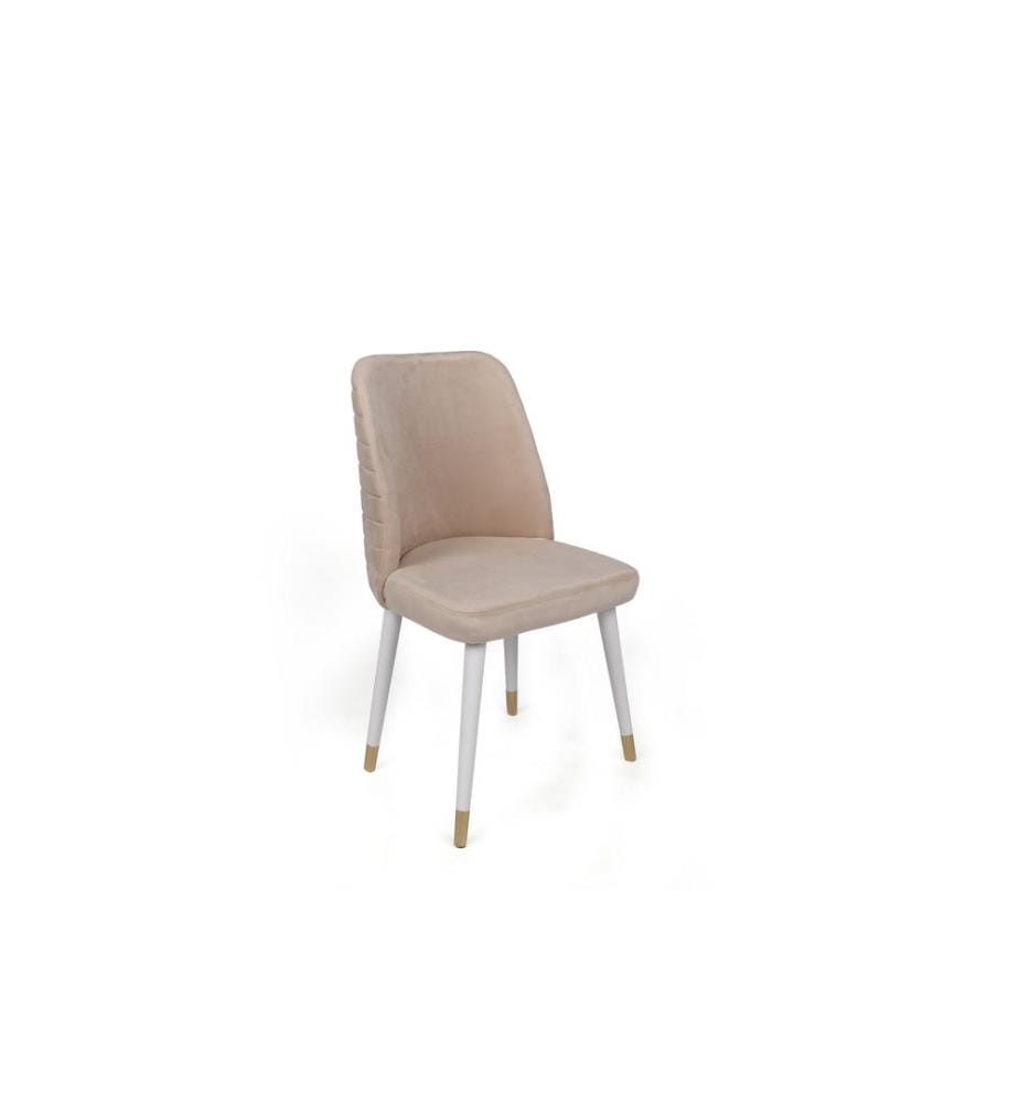 Ensemble de chaises, 4 pièces, crème, blanc, or, piétement : Métal, Siège : Tissu de velours