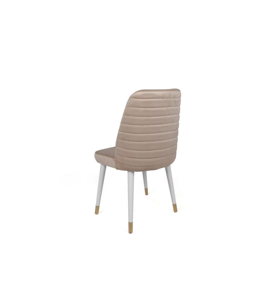 Ensemble de chaises, 4 pièces, crème, blanc, or, piétement : Métal, Siège : Tissu de velours