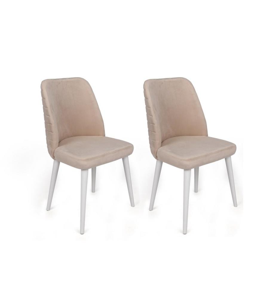 Ensemble de chaises, 4 pièces, crème, blanc, piétement : Métal, Siège : Tissu de velours