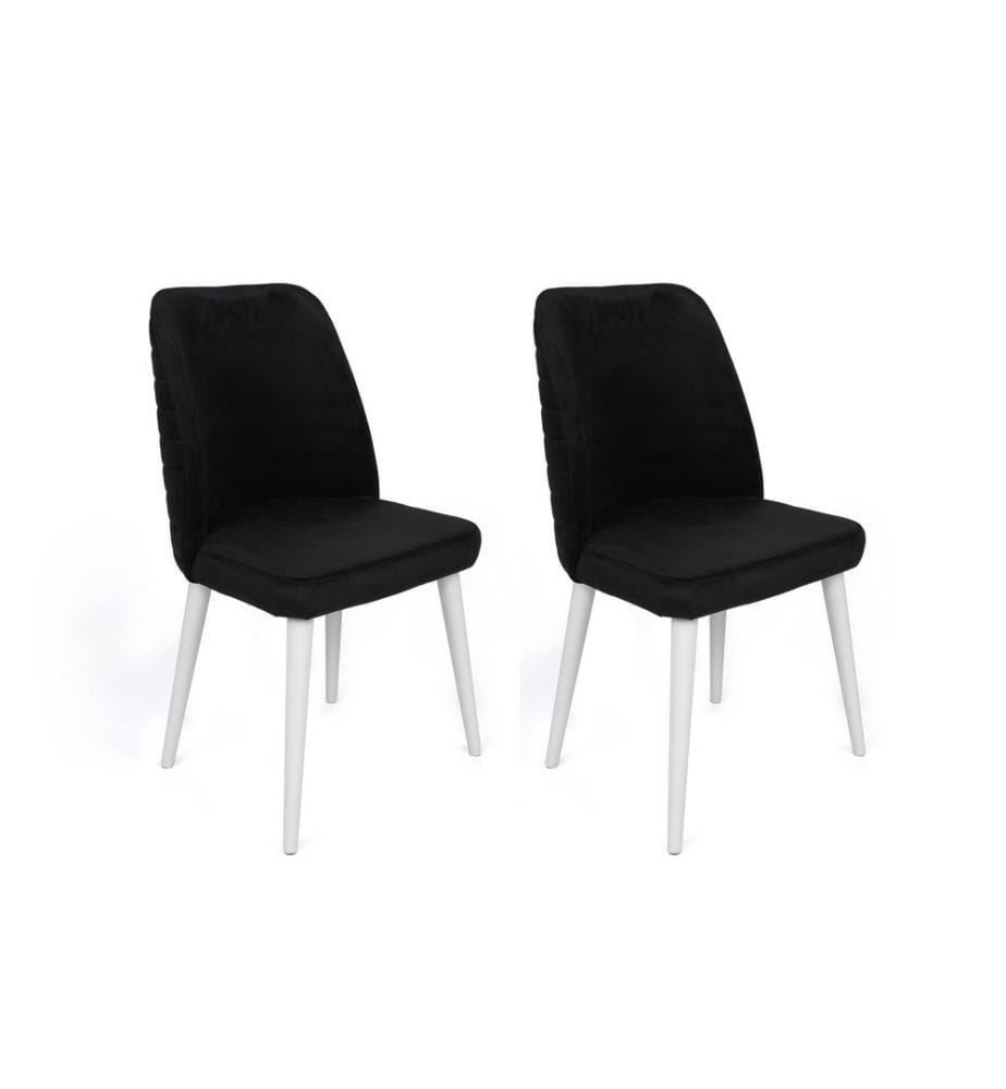 Ensemble de chaises, 4 pièces, noir, blanc, piétement : Métal, Siège : Tissu de velours