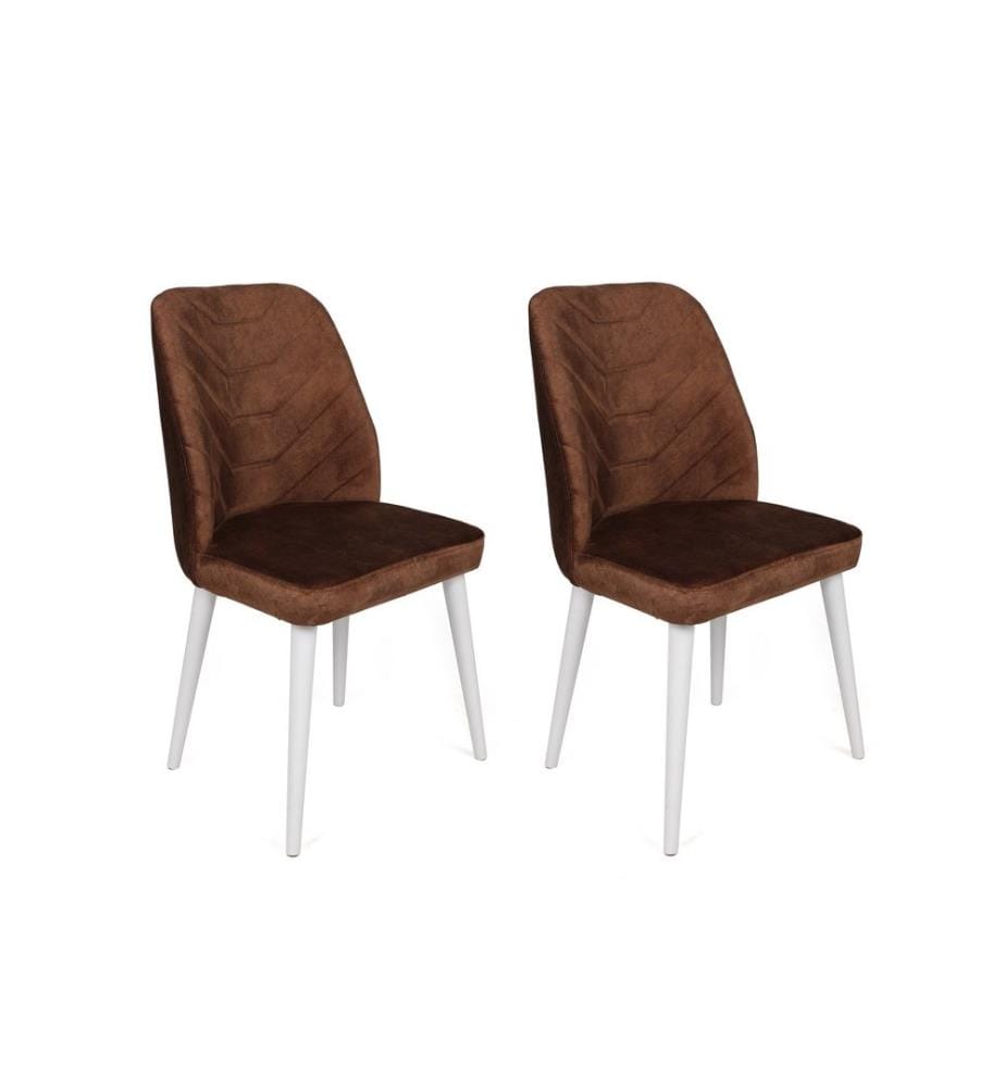 Set di sedie , 2 pezzi, Marrone, Bianco, Struttura: Legno, Seduta: Tessuto di velluto, Schienale: Metallo / Tessuto di velluto: Metallo / Tessuto di velluto