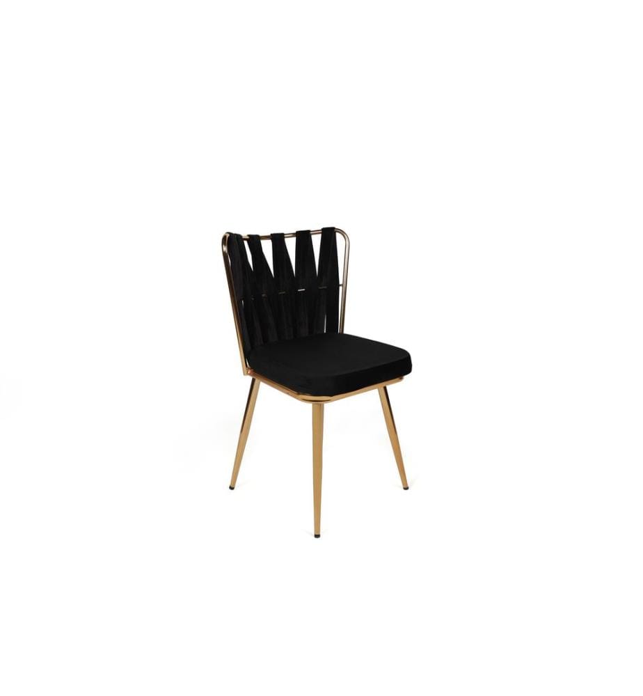 Ensemble de chaises, 2 pièces, noir, or, piétement : Métal, siège : tissu velours / panneaux de particules mélaminés, dossier : métal / tissu velours : Métal / Tissu de velours