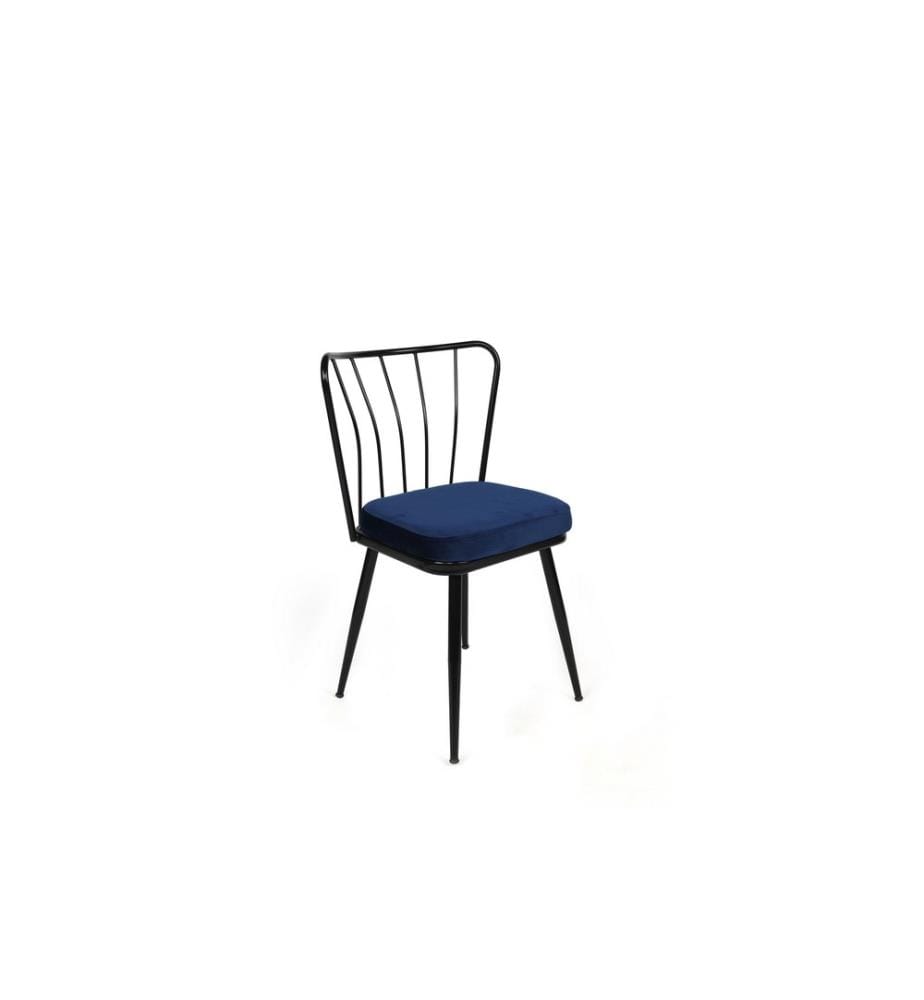 Stuhlset , 2 Stück, Dunkelblau, Schwarz , , Gestell: Metall, Sitz: Samtstoff / Melaminbeschichtete Spanplatte, Rückenlehne: Metall
