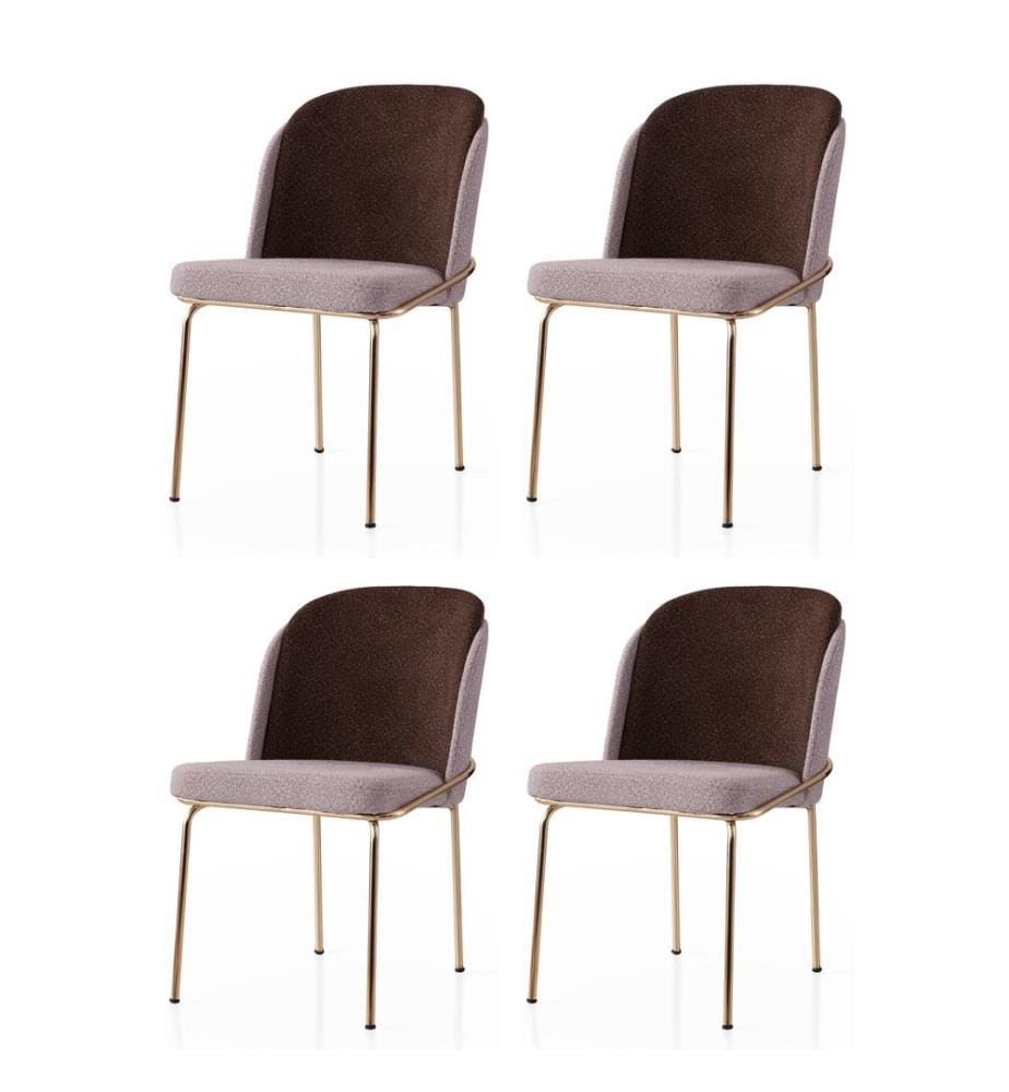 Ensemble de chaises, 4 pièces, doré, marron, vison, structure : 100 % FER, assise : PANNEAU DE PARTICULES REVÊTU DE MÉLAMINE, dossier : CONTREPLAQUÉ