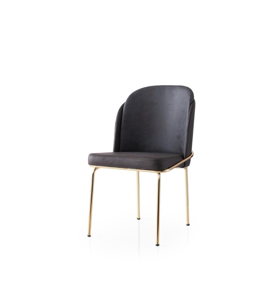 Ensemble de chaises, 4 pièces, doré, marron, structure : 100 % FER, assise : PANNEAU DE PARTICULES REVÊTU DE MÉLAMINE, dossier : CONTREPLAQUÉ