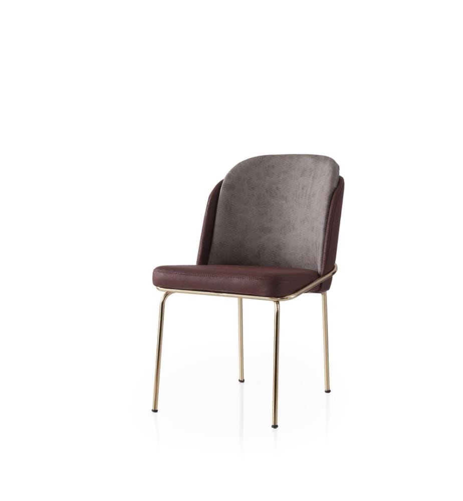Ensemble de chaises, 2 pièces, doré, marron, structure : 100 % FER, assise : PANNEAU DE PARTICULES REVÊTU DE MÉLAMINE, dossier : CONTREPLAQUÉ
