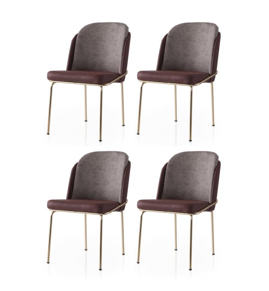 Ensemble de chaises, 4 pièces, doré, marron, structure : 100 % FER, assise : PANNEAU DE PARTICULES REVÊTU DE MÉLAMINE, dossier : CONTREPLAQUÉ