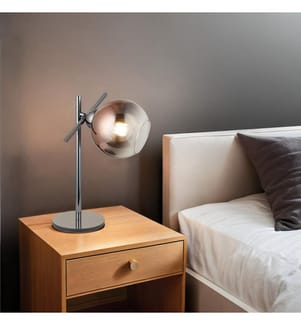 Lampada da tavolo, cobalto, CORPO IN METALLO, cappuccio in vetro