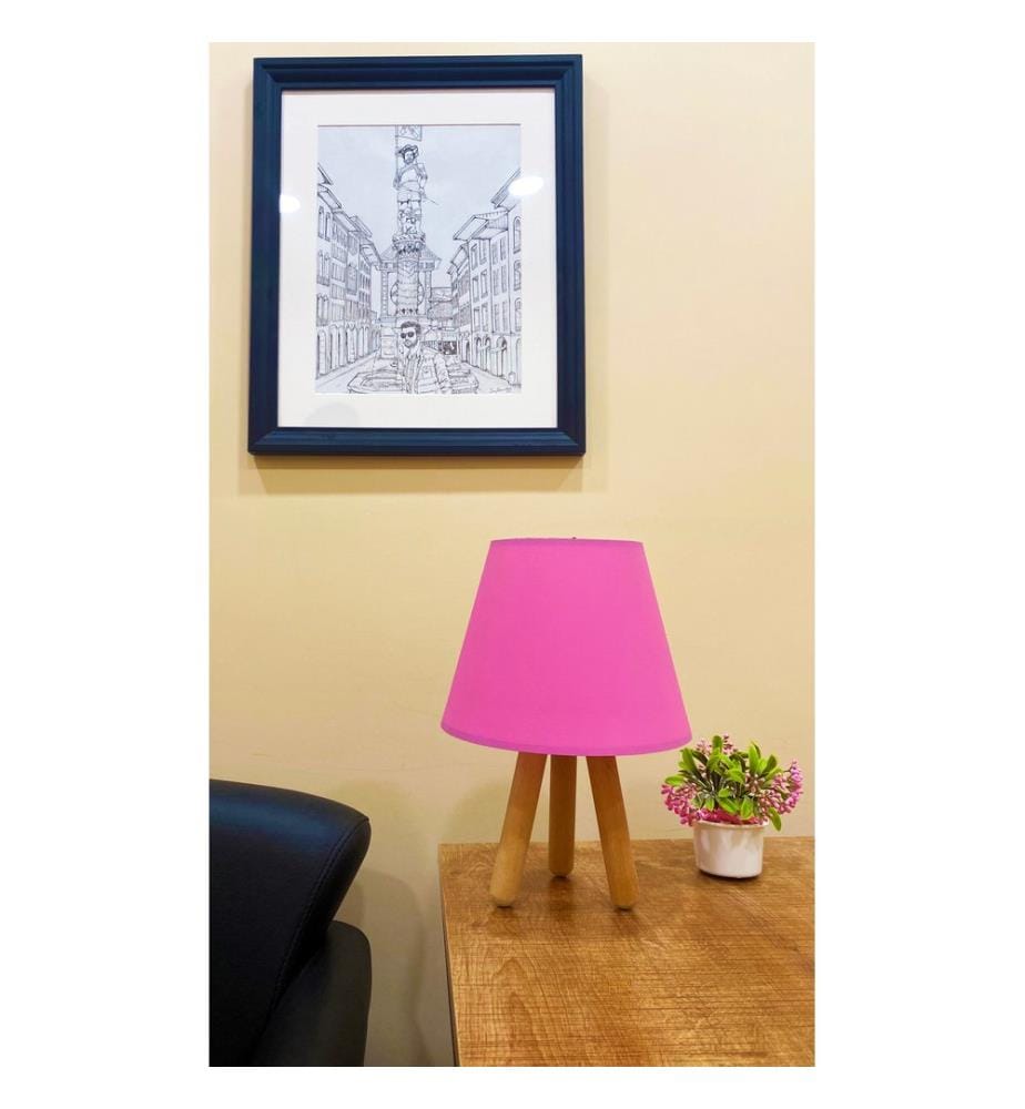 Table Lamp, PinkNatural, Wooden Foot, Polypropylene Cap