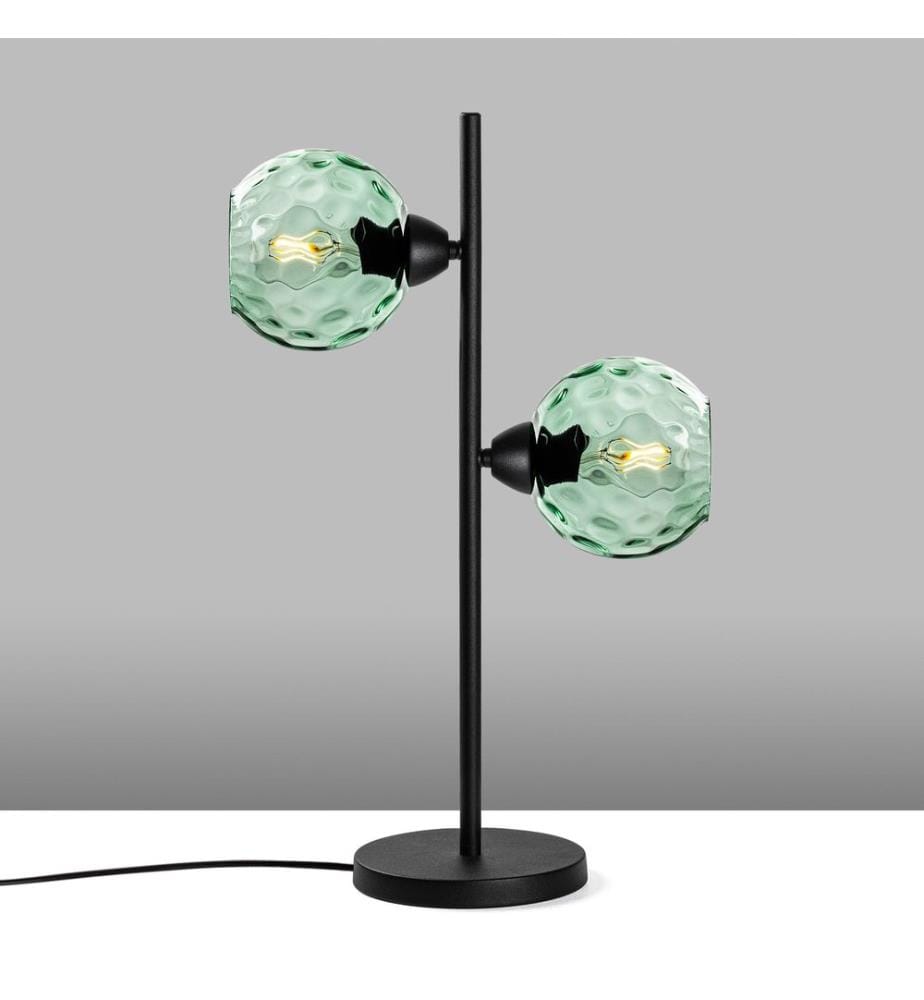 Tischleuchte, schwarz, Metallkörper, Glaskappe