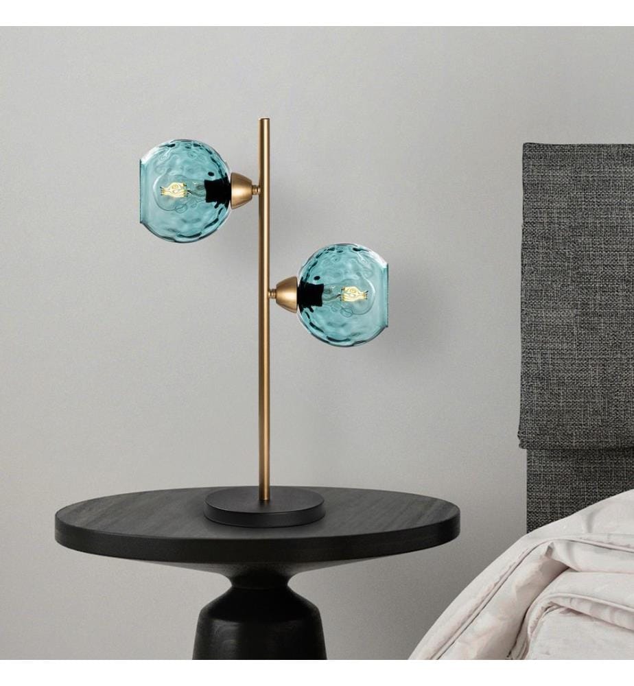 Tischleuchte, gold, Metallkörper, Glaskappe