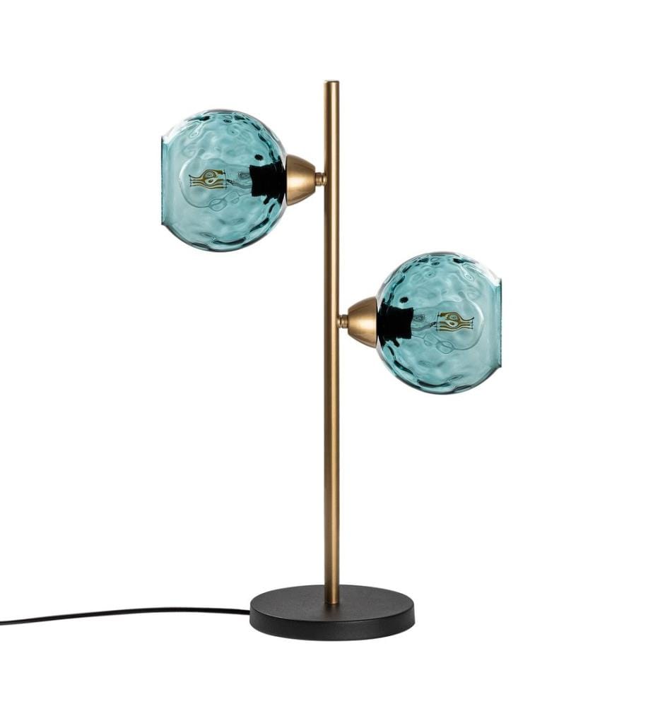 Tischleuchte, gold, Metallkörper, Glaskappe