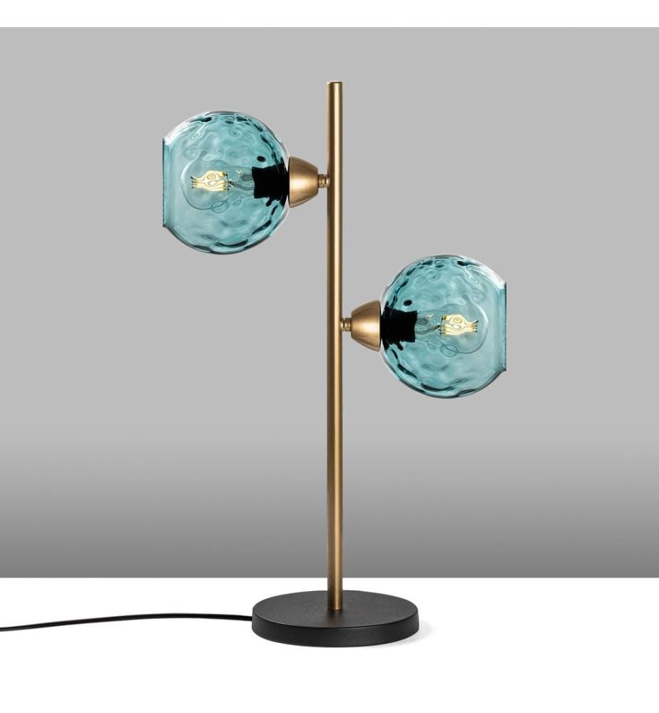 Tischleuchte, gold, Metallkörper, Glaskappe