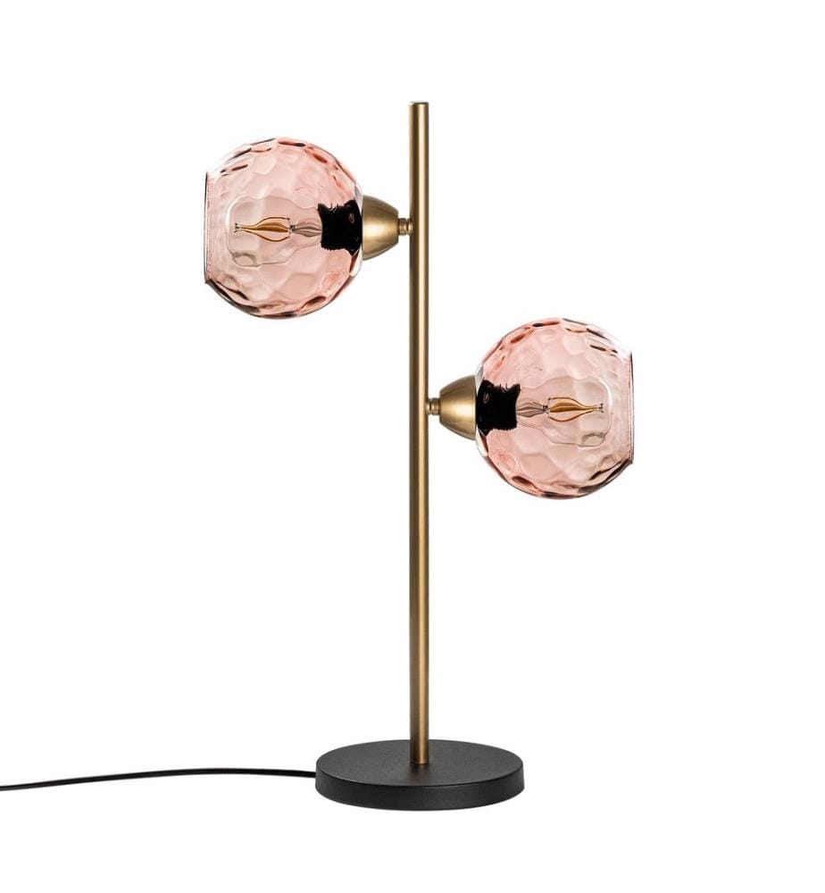 Tischleuchte, gold, Metallkörper, Glaskappe
