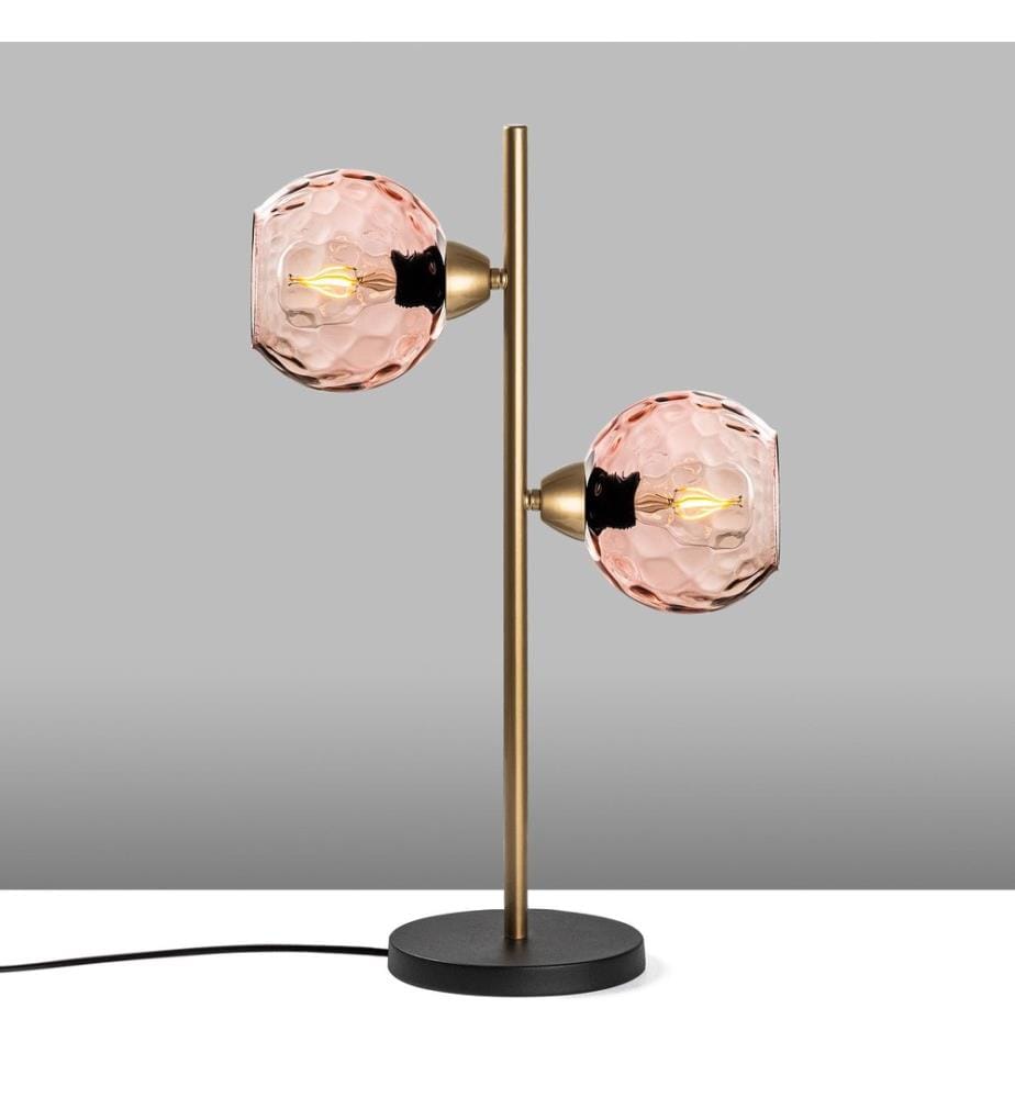Tischleuchte, gold, Metallkörper, Glaskappe