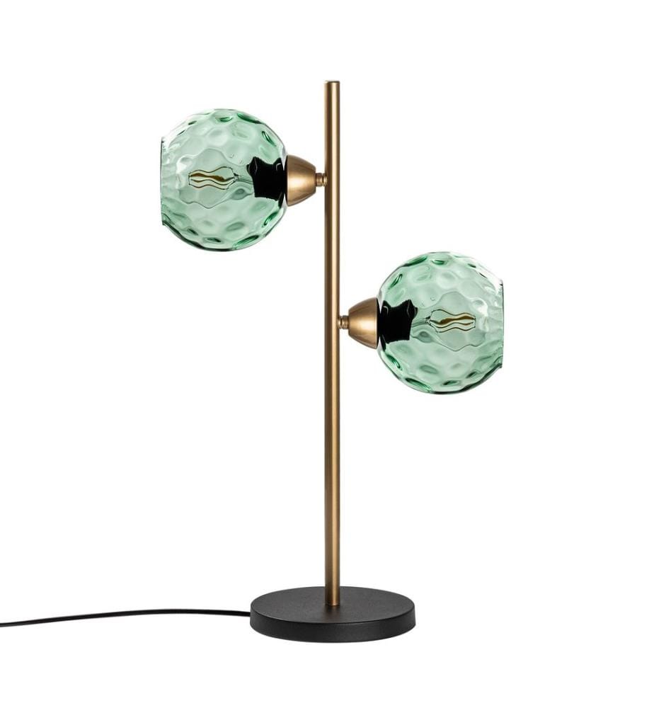 Tischleuchte, gold, Metallkörper, Glaskappe