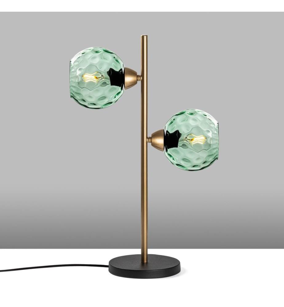 Tischleuchte, gold, Metallkörper, Glaskappe