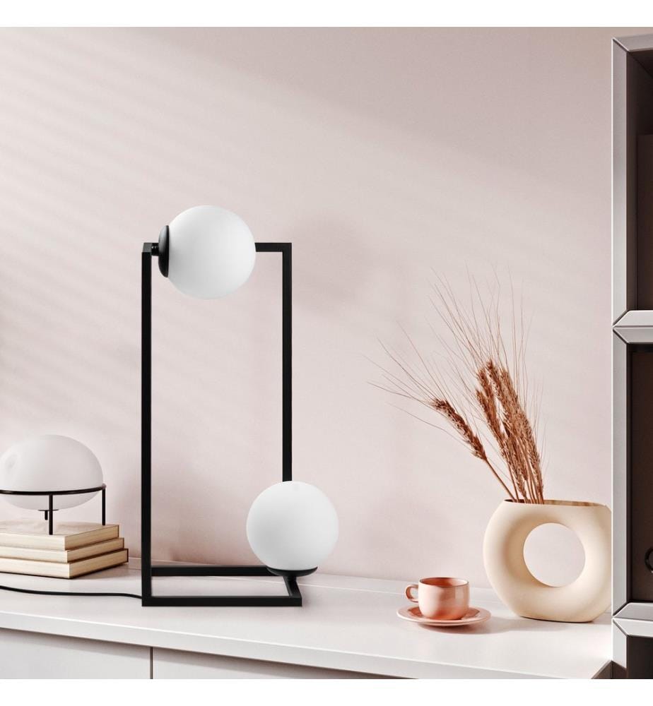 Table Lamp, Black, Metal Body, Glass Cap