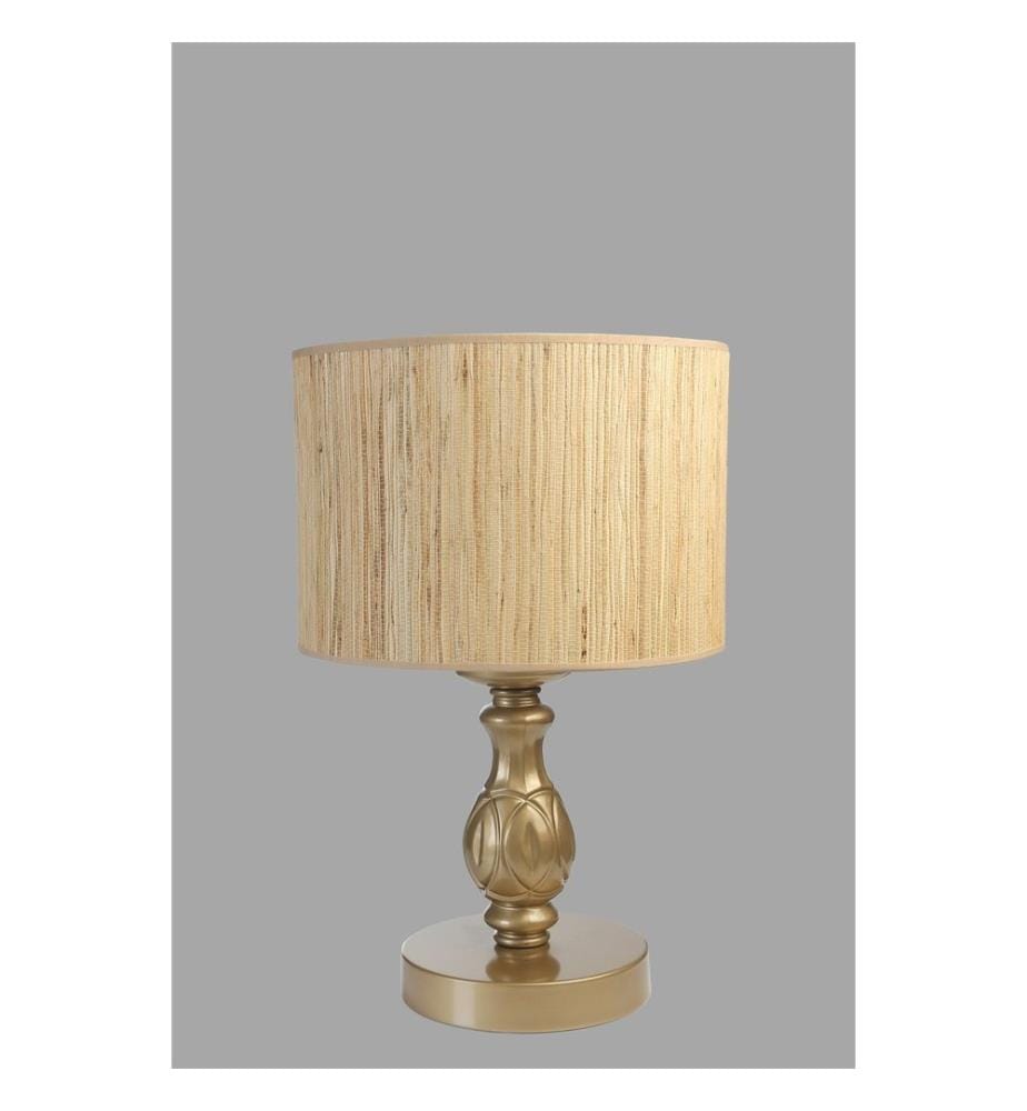 Tischlampe, Eiche, Gold, Metallkörper, Stoffkappe