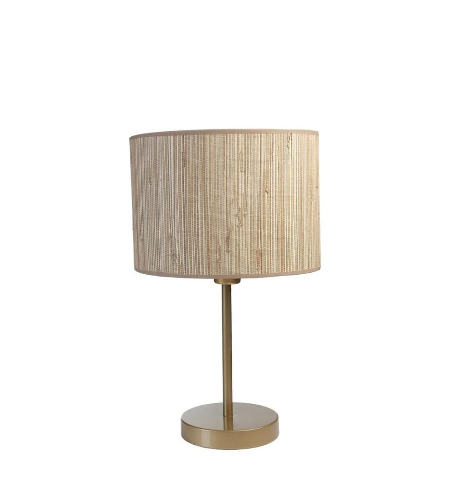 Lampe de table, chêne, dorée, CORPS EN MÉTAL, abat-jour en bambou