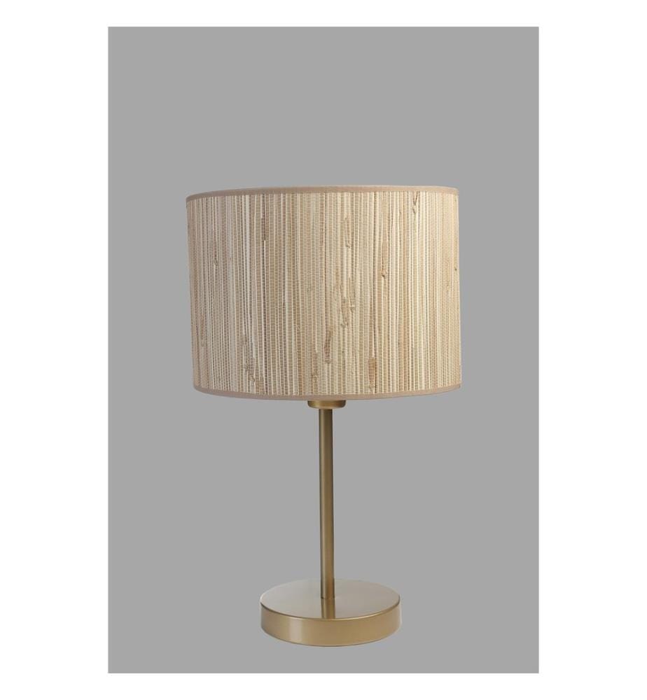 Lampe de table, chêne, dorée, CORPS EN MÉTAL, abat-jour en bambou