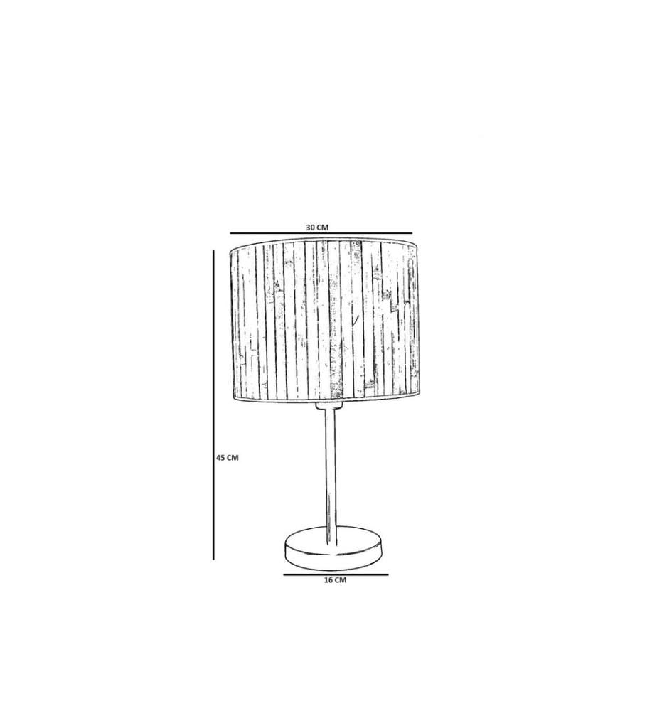 Lampe de table, chêne, dorée, CORPS EN MÉTAL, abat-jour en bambou