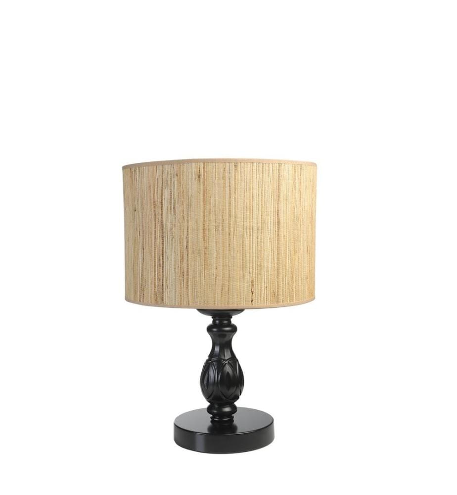 Tischlampe, schwarz, Metallkörper, Stoffkappe