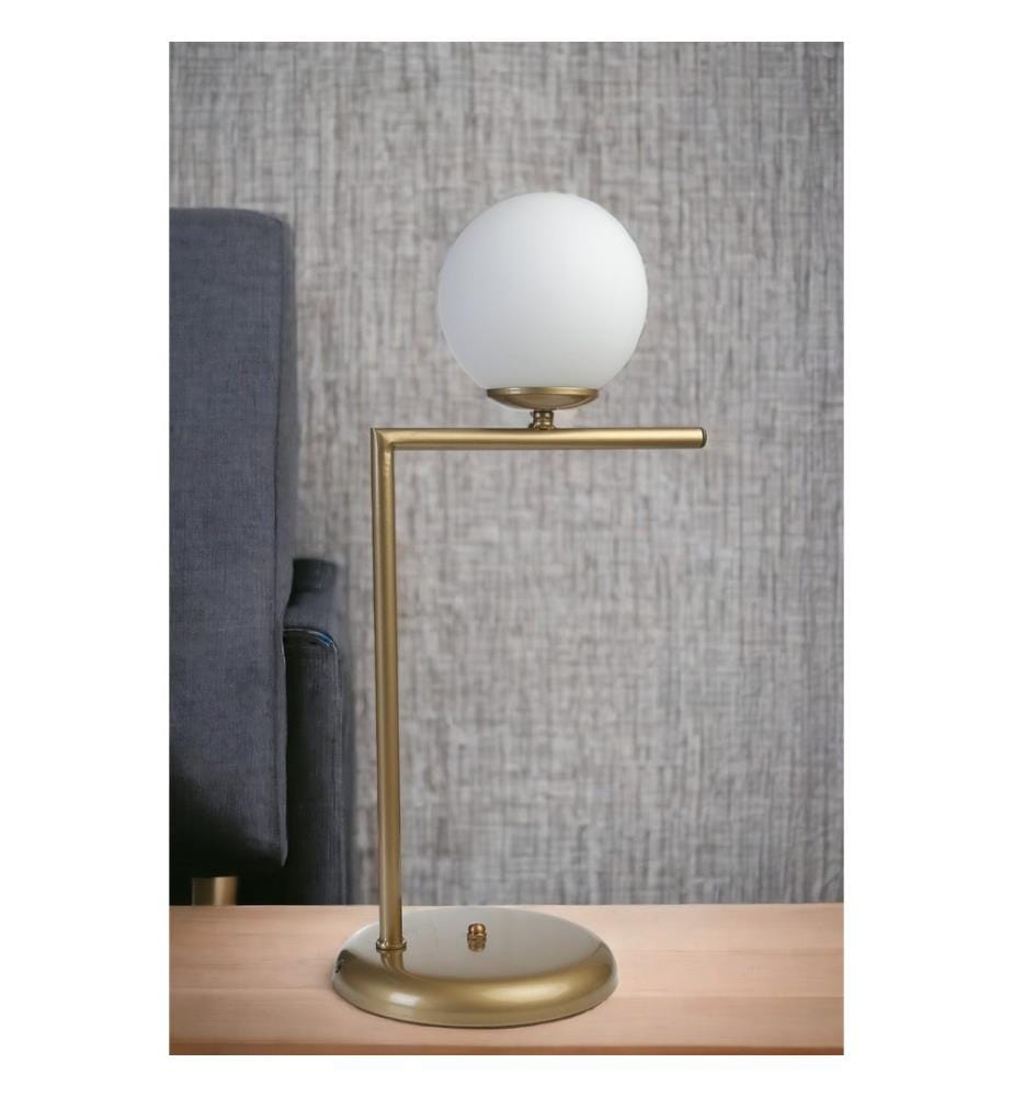 Lampe de table, blanche, CORPS EN MÉTAL, abat-jour en verre