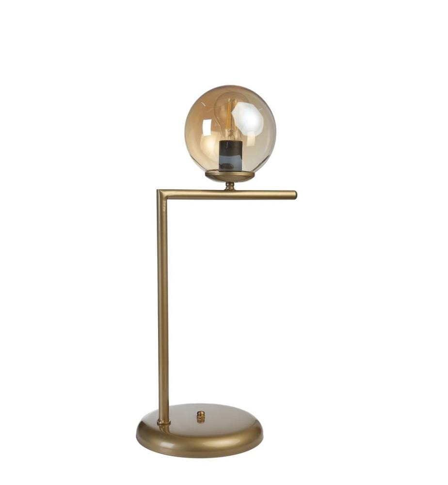 Tischlampe, Bernstein, Metallkörper, Glaskappe