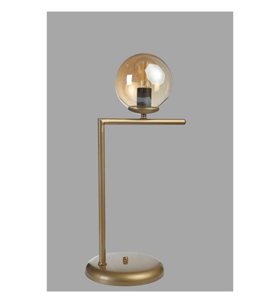Tischlampe, Bernstein, Metallkörper, Glaskappe