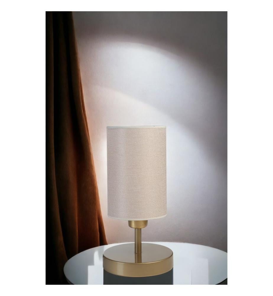 Tischlampe, Creme, Gold, Metallkörper, Stoffkappe