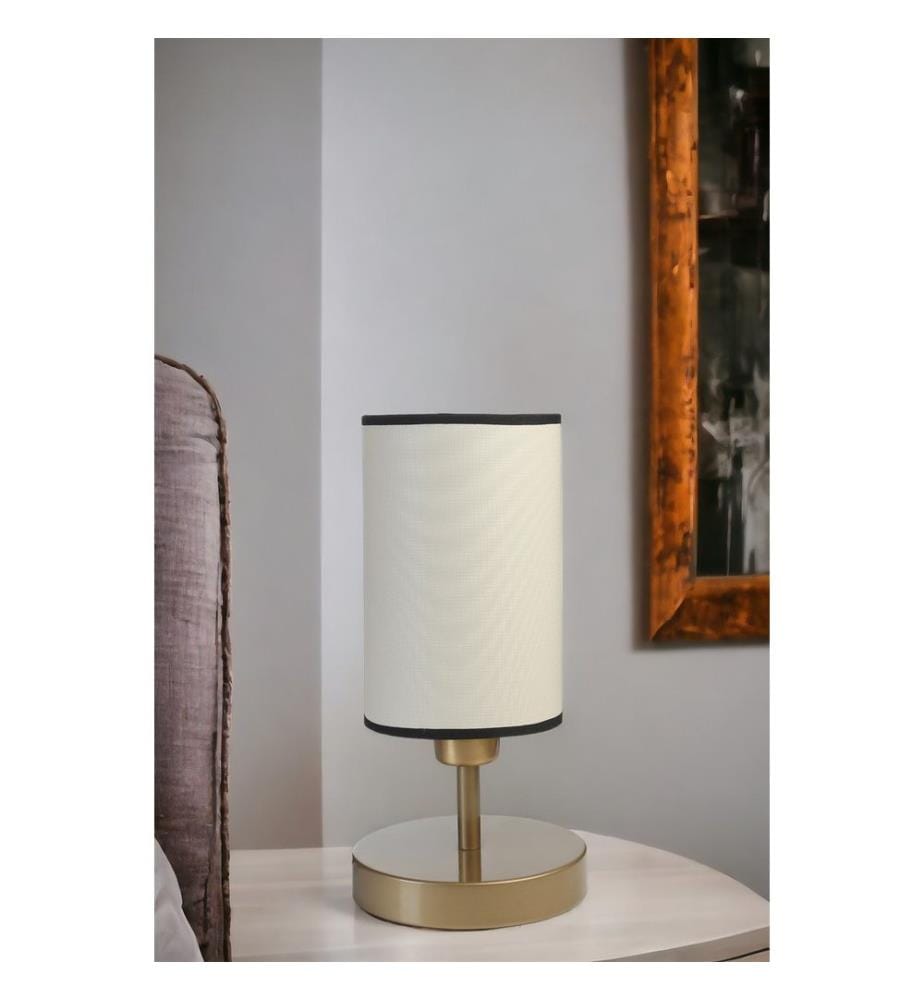 Tischlampe, Creme, Gold, Metallkörper, Stoffkappe